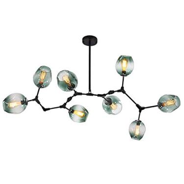 Imagem de BAZHIMAO Candeeiros suspensos com ramos de bolas de vidro de 71", candeeiros suspensos E26 Sputnik de altura ajustável, candeeiro pendente de 8 luzes de meados do século, candeeiros de metal soprados