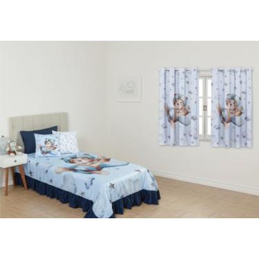 Imagem de Kit Cortina 2 Metros + Colcha Cobre Leite Infantil 07 Peças Para Quarto (URSINHO AVIADOR)