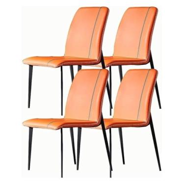 Imagem de Conjunto de cadeiras de jantar modernas para cozinha e sala de jantar, conjunto de 4 cadeiras de jantar, sela de poliuretano, estofadas, cadeiras modernas de meados do século, cadeiras de metal para