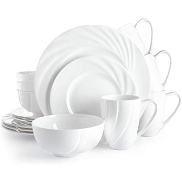 Imagem de Conjuntos combinados de porcelana, conjunto de louça de cozinha de porcelana, conjunto de louças de cerâmica, 16 peças, pratos redondos, conjuntos de louças, pratos de jantar, conjuntos de pratos e
