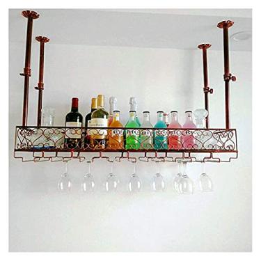 Imagem de Rack de vidro para bar Ktv rack de cálice pendurado de cabeça para baixo rack de vidro estilo europeu preto 100 * 25 cm