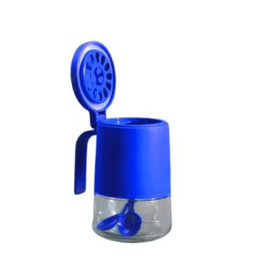 Imagem de Açucareiro de Vidro com Tampa e Colher, 350 ml, Design Moderno, para Açúcar e Temperos (Azul)