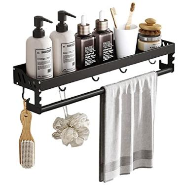 Imagem de WYUYIWH Prateleira de banheiro preta cesta de chuveiro montada na parede adesivo sem perfuração com gancho espaço alumínio para banheiro cozinha, camada B1 30 cm