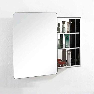 Imagem de Espelho de parede de banheiro, organizador de armazenamento multiuso, armário de remédios, espaço com portas, prateleira ajustável, armário de cozinha, armário de espelho de banheiro de aço