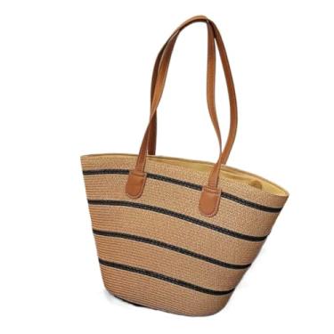 Imagem de Bolsa de Palha Grande | Sacola de Praia em Palha | Tote Bag Espaçosa para Férias, Festas e Uso Diário | Estilo Boho Chic para Verão(caqui)