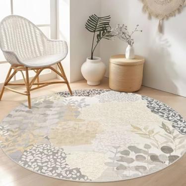 Imagem de DEXDE Tapete redondo de 1,2 m, lavável, tapete circular, floral, boêmio, floral, pequeno, para quarto, banheiro, entrada, quarto de crianças, escritório, sala de jantar, cinza