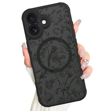 Imagem de AIGOMARA Capa magnética para iPhone 17, compatível com Magsafe fofa flor de sálvia padrão floral protetor de tela proteção de câmera fosco translúcido capa de telefone para mulheres meninas, verde