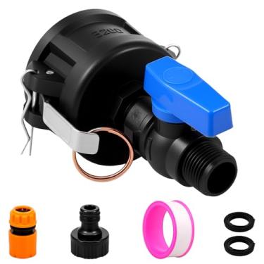 Imagem de IBC Tote Kit de montagem de mangueira de jardim sólido fácil de usar mangueira de jardim válvula de esfera versátil IBC Tote Tank Adapter Faucet (preto + azul, conjunto de 6 peças)
