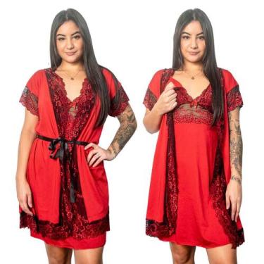Imagem de Conjunto Robe e Camisola Amamentação Gestante Bicolor Pós Parto Luxuos