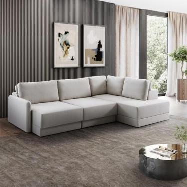 Imagem de Sofá Retrátil com Chaise Direito 5 Lugares 270x205cm Madrid Linho Off 