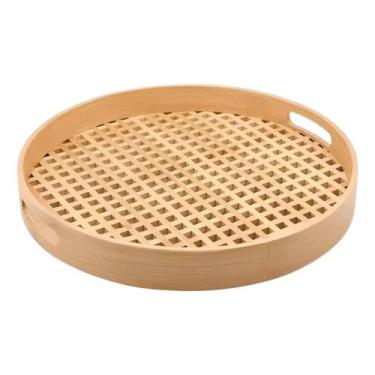 Imagem de Bandeja Em Bambu Redonda Vazada 35cm Palha Para Servir Café Da Manhã D