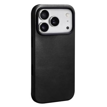 Imagem de FWYANZH Capa de couro genuíno para iPhone 17 Pro Max/17 Pro/Air/17, capa protetora fina de carregamento sem fio, forro de microfibra antiarranhões, capa à prova de choque, preta, Air