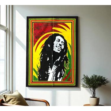 Imagem de Third Eye Export Pôster exclusivo de algodão Bob Marley, decoração boho, tapeçaria de erva daninha, decoração hippie boêmia, decoração para quarto, arte de parede 106 x 76 cm (Laughing Bob Marley)