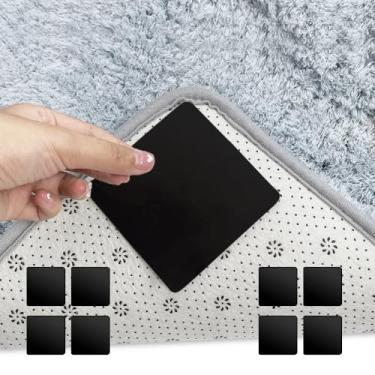 Imagem de 8 peças de pegadores de tapete, prendedor de carpete antiderrapante para pisos de madeira e azulejo, fita de carpete de área reutilizável e lavável, almofadas adesivas de dupla face, mantém os cantos