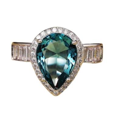 Imagem de Anéis de noivado de zircônia cúbica azul folheados a ouro branco, alianças de compromisso, festas noturnas, presentes de dia dos namorados, alianças de eternidade para mulheres, 7, Cobre, Sem pedra