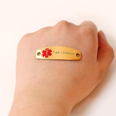 Imagem de Joias intercambiáveis com pulseira de fecho de lagosta duplo, corrente ajustável com pingente de contas de vidro de 8 mm com identificação médica e pulseiras de alerta de emergência para mulheres