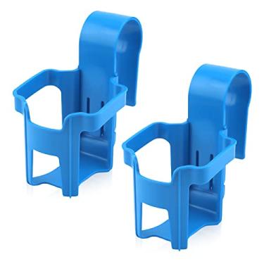 Imagem de 2 suportes de copo à beira da piscina, suportes de copo de plástico acima do solo com gancho, suporte de copo sem derramamento para bebidas, piscinas acima do solo (azul)