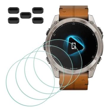 Imagem de MTHGH Protetor de tela para Garmin Fenix 8-51 mm Sapphire Solar Smartwatch [4 peças] + plugues antipoeira 5 peças, vidro temperado dureza 9H antirarranhões filme sem bolhas capa protetora ultrafina