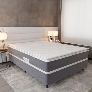Imagem de Cama Box Casal Conjugada (138x188) D28 Cinza-branco New Breare Topázio Colchões