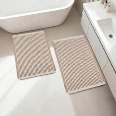 Imagem de ArtyCozy Conjunto de 2 tapetes de banho waffle, super absorventes macios e antiderrapantes com cola quente de tecido plano para banheiro, tapetes de banho laváveis na máquina, 43 cm × 61 cm Plus 45 cm