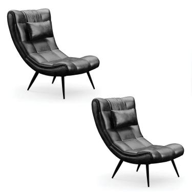 Imagem de Kit 02 Poltronas Sher Corano Pés Palito De Ferro Cor Preto