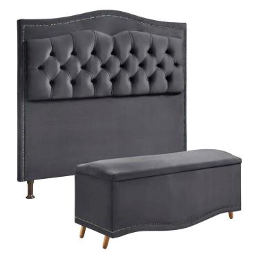 Imagem de Cabeceira E Calçadeira Holanda 140cm Shop Das Cabeceiras Cinza Chumbo