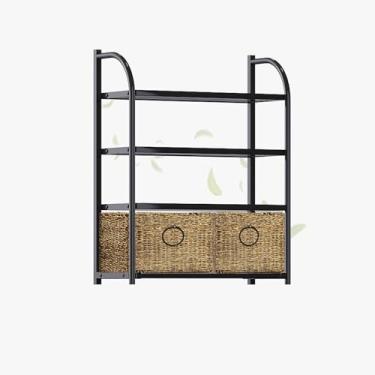 Imagem de Zhongma Prateleiras de banheiro de metal montadas na parede com 2 cestos, organizador de banheiro de 4 camadas e armazenamento sobre vaso sanitário, ardósia e trama