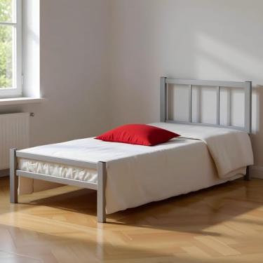Imagem de Cama Solteiro 88cm de Ferro Tubular Resistente - Cinza