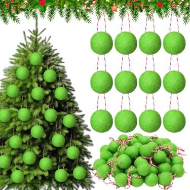 Imagem de Jenaai 50 peças de enfeites de bolas de feltro verde limão de 3,5 cm para pendurar na árvore de Natal, bolas de feltro de lã, cores mistas, decorações de pompom para festivais de árvore de Natal