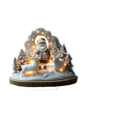 Imagem de Kuntesetty Placa de Natal com enfeite de acrílico 2D com base, coleção de decorações, placa para centro de mesa de quarto, sala de jantar, estante e mesa, Papai Noel