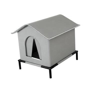 Imagem de Fenteer Casa para gatos ao ar livre, tenda para gatos, casa para animais de estimação, abrigo para gatinhos para o inverno, jardim comunitário, pátio, Cinza, L