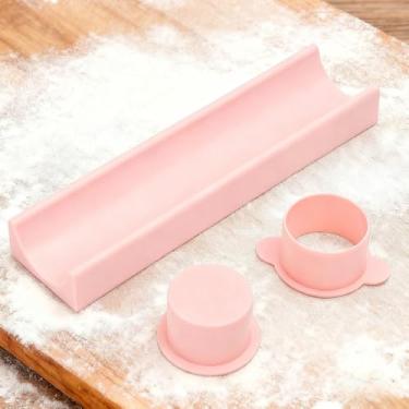 Imagem de Conjunto de moldes redondos de bola, cortador de biscoitos, empurrador, casa, sobremesas, moldes de panificação, ferramentas rosa