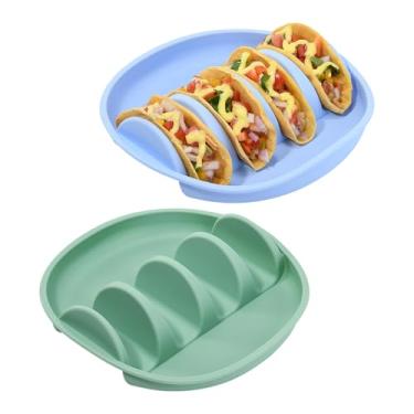 Imagem de Conjunto de 2 suportes de silicone para tacos, placas reutilizáveis para tacos com divisórias, suportes de taco para tacos macios e duros, suporte antiderrapante para tacos, bandeja de servir taco