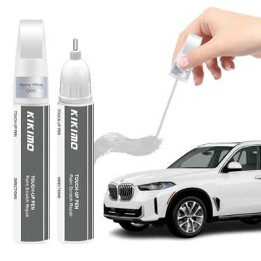 Imagem de KIKIMO Para pintura de retoque BMW (branco alpino (300)), kit de reparo de pintura de carro para BMW, reparo de arranhões 2 em 1 com ponta de caneta e pincel, cor combinada para fixação rápida e fácil