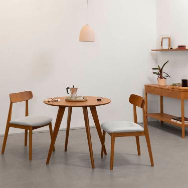 Imagem de Conjunto Mesa Jantar Square Laminada Redonda Natural - 88cm + 2 Cadeiras Nord Encosto Madeira Assento - Off White