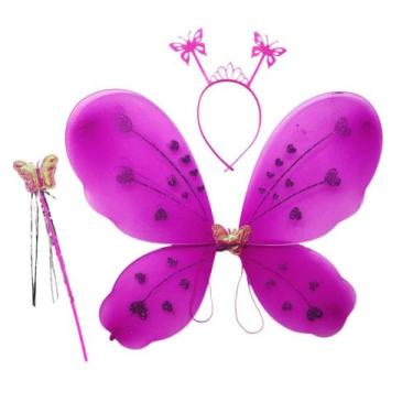 Imagem de Kit Fantasia Fada Borboleta Infantil Brilho Glitter Asa, Tiara e Varin