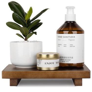 Imagem de Organizador de balcão de banheiro, suporte de pedestal de madeira, nog