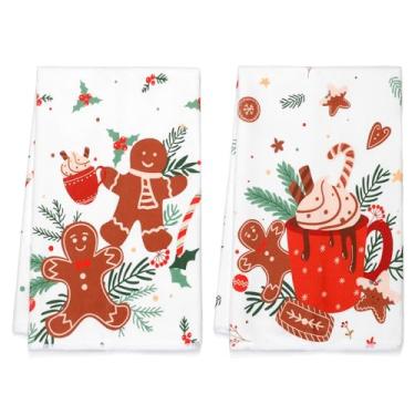 Imagem de FUND AMLIGHT Toalha de mão de Natal, toalhas de cozinha de Natal, toalhas de prato de pão de gengibre de coco quente, decoração de inverno, toalha de banho, 45 x 66 cm, 2 peças