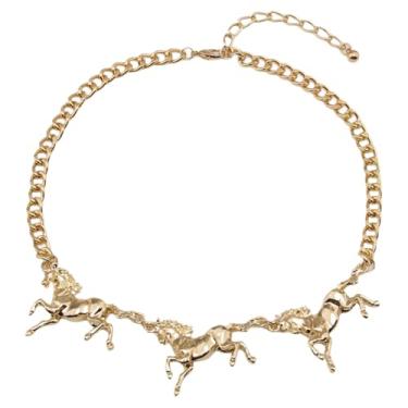 Imagem de Izpack Colar gargantilha grossa de cavalo de rocha para mulheres - corrente de elos exagerados de cavalos de corrida ajustáveis, colares curtos de animais, corrente punk gótica, Large, Metal, Sem