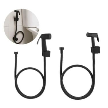 Imagem de 2 Kit Ducha Higiênica com Mangueira de Aço Inox 1,20 m e Chuveirinho Preto – Alta Resistência e Design Moderno