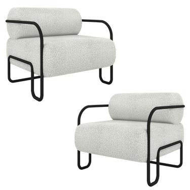 Imagem de Kit 2 Poltronas Decorativas Sala De Estar Polatsk Base Industrial De Ferro Bouclê Cinza Claro G33