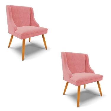 Imagem de Kit 2 Cadeiras Estofadas Para Sala De Jantar Pés Palito Lia Suede Rosê - Ibiza