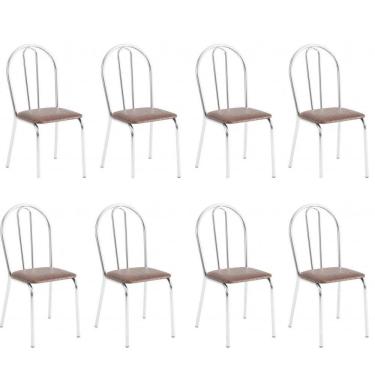 Imagem de Conjunto 8 Cadeiras Lena Cromada Resistente Sintético Marrom