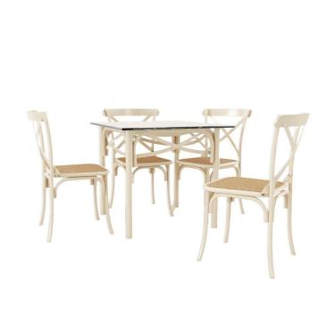 Imagem de Conjunto Katrina Off White 4 Cadeiras Tampo De Madeira Quadrado 90 Cm New Green - Marrom