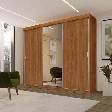 Imagem de Guarda Roupa Casal Ambiente ímola 3 Portas De Correr Com Espelho Carvalho New - Luapa