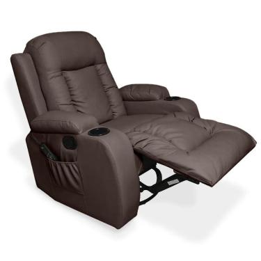 Imagem de Poltrona Decorativa Massagem Reclinável E Aquecimento Giratório Balanço 2 Porta Copos Marrom