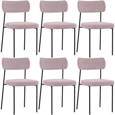 Imagem de Kit 06 Cadeiras Para Sala De Jantar L02 Suede Rosê