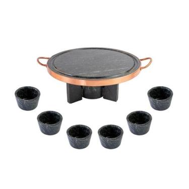 Imagem de Fondue Pedra Sabão Chapa 27 cm + Rechaud + 06 Molheiras de 80 ml - So 