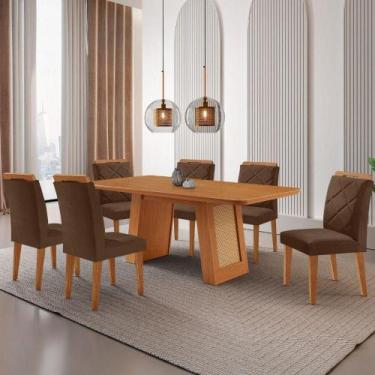 Imagem de Mesa De Jantar Carolina Com 6 Cadeiras Moderna Mobilia Veludo Marrom/n