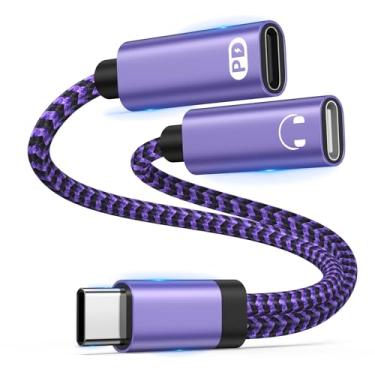 Imagem de Adaptador e carregador de fone de ouvido USB C divisor USB C 2 em 1 para Samsung Galaxy A17 A36 S25 FE Ultra S24, adaptador de áudio tipo C com cabo dongle de carregamento rápido PD 60W para iPhone 17